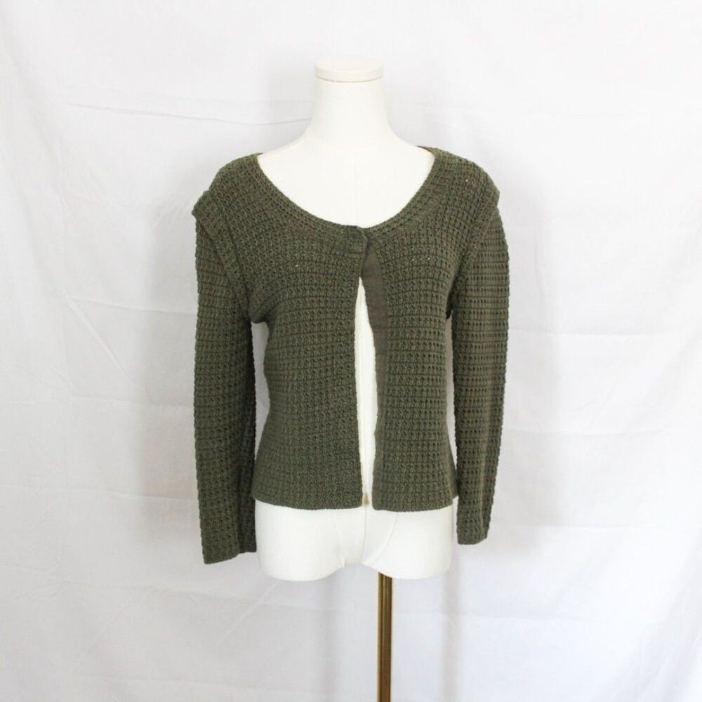 90s Banana Republic Women's Open Stitch Long Sleeve Cardigan -  Medium, Green